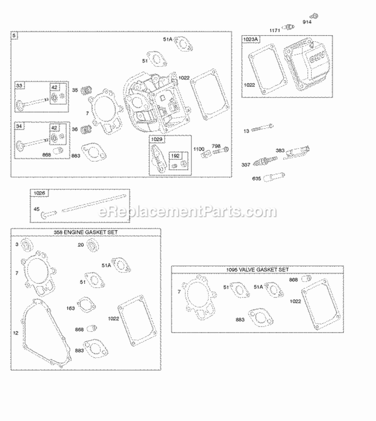 Cylinder Head Gasket Set - Engine Gasket Set - Valve Valves Diagram and Parts List for 21Z114-0110-E1  Briggs and Stratton Engine